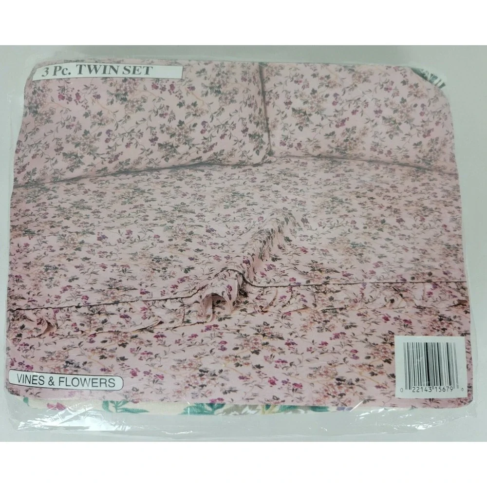 Vintage NIP Home Tradition Twin Sheet Set‎ Vines & Flowers Floral